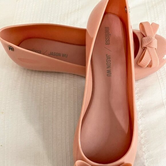 MELISSA DORA X JASON WU BLUSH PINK PLASTIC VANILLA SMELL BOW BALLERINA SHOES - 9 - Picture 9 of 9